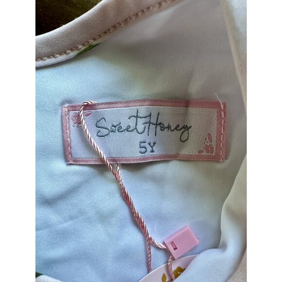NWT SweetHoney Long Sleeve Rash Guard Savannah Pink Green Peaches Ruffle Preppy - Picture 3 of 6